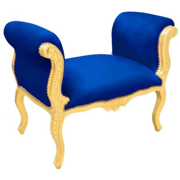Baroque bench Louis XV style - Royal blue velvet fabric - Gold wood - MACE