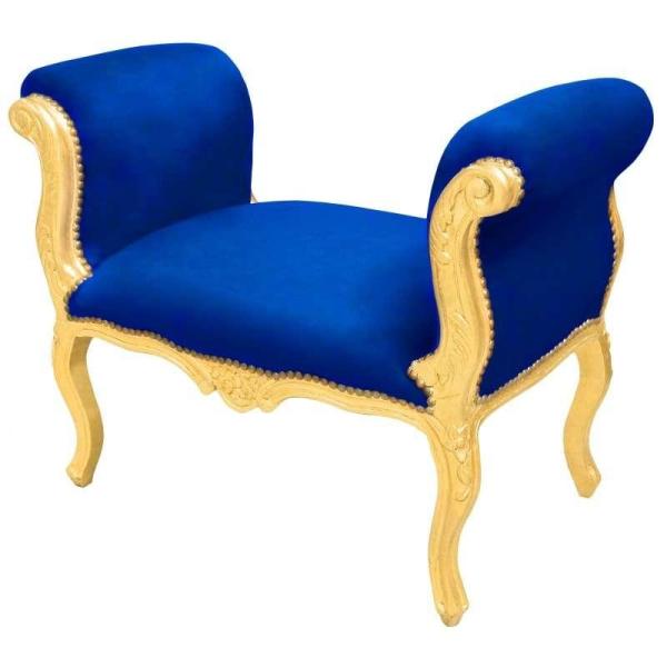 Baroque bench Louis XV style - Royal blue velvet fabric - Gold wood - MACE