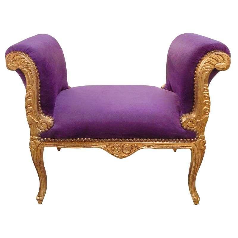 Barocke Bank im Louis XV-Stil - Lila Samtstoff - Goldenes Holz - MACE