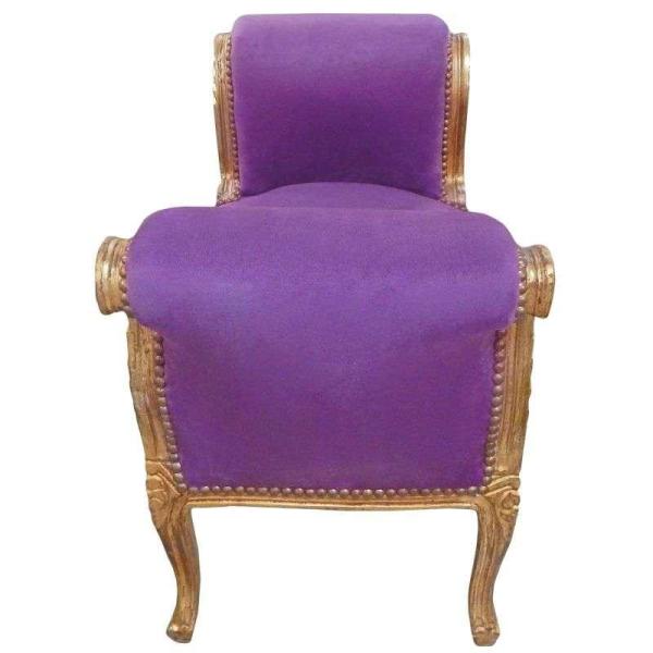 Barocke Bank im Louis XV-Stil - Lila Samtstoff - Goldenes Holz - MACE