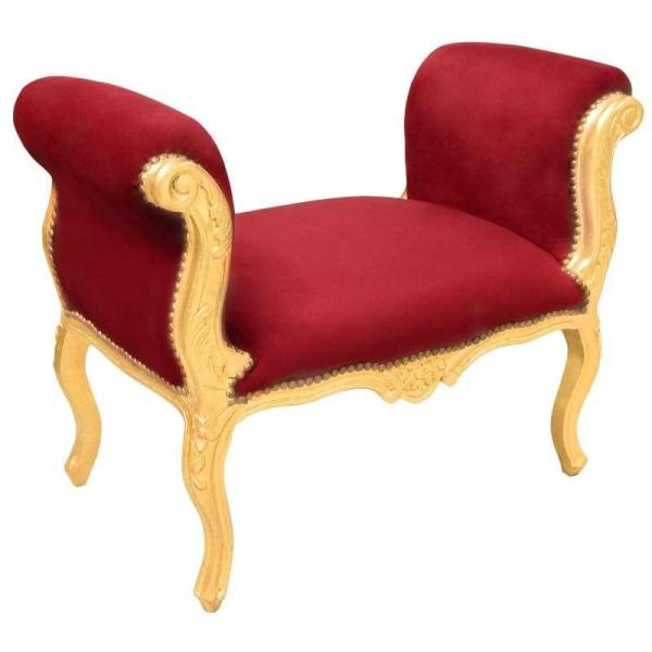 MACE Heritage - Banquette Louis XV / baroque – velours, feuille d’or, bordeaux, rouge, doré