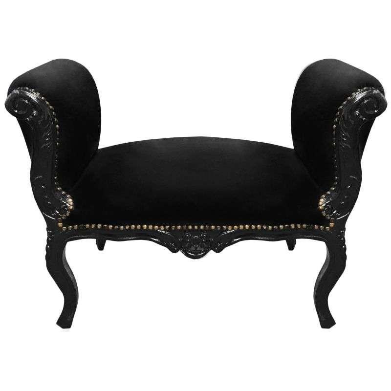 Baroque bench Louis XV style - Black velvet fabric - Black lacquer wood - MACE