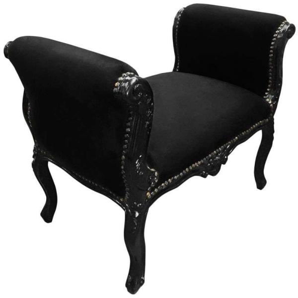 Baroque bench Louis XV style - Black velvet fabric - Black lacquer wood - MACE