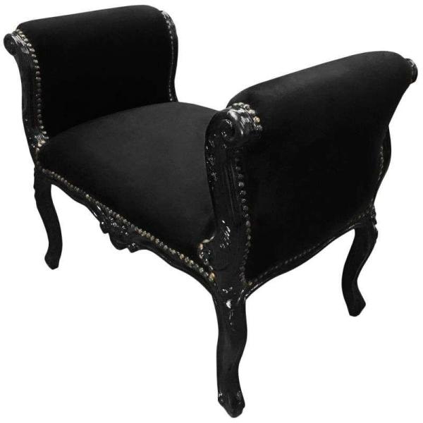 Baroque bench Louis XV style - Black velvet fabric - Black lacquer wood - MACE