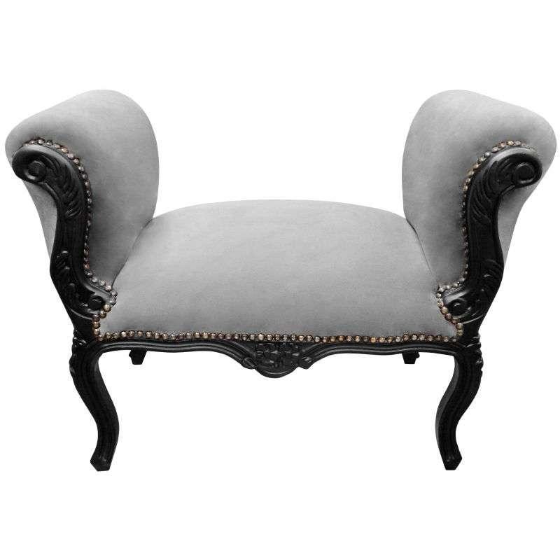 Barocke Bank im Stil Louis XV - Grauer Samtstoff - Mattschwarz lackiertes Holz - MACE