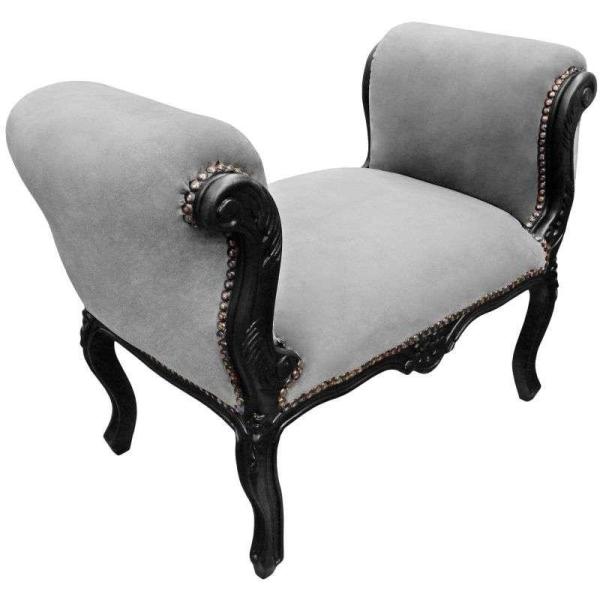 Barocke Bank im Stil Louis XV - Grauer Samtstoff - Mattschwarz lackiertes Holz - MACE