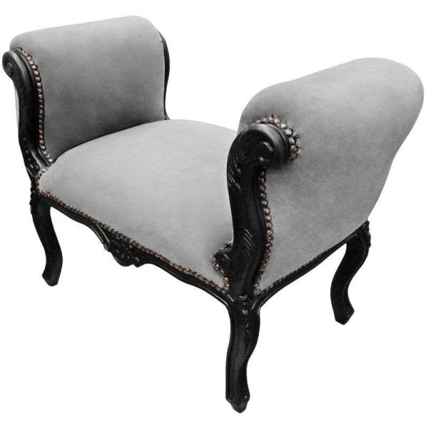 Barocke Bank im Stil Louis XV - Grauer Samtstoff - Mattschwarz lackiertes Holz - MACE