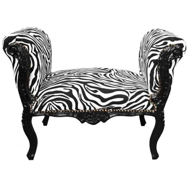 Barocke Bank im Louis XV-Stil - Zebra-Stoff - schwarz lackiertes Holz - MACE