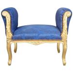 Barocke Bank im Stil Louis XV - Blaue Kobolde satinierter Stoff - Gold Holz - MACE