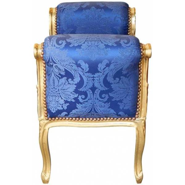 Barocke Bank im Stil Louis XV - Blaue Kobolde satinierter Stoff - Gold Holz - MACE