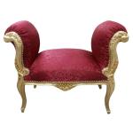 Barocke Bank Louis XV Stil - Rote Kobolde Satin Stoff - Gold Holz - MACE