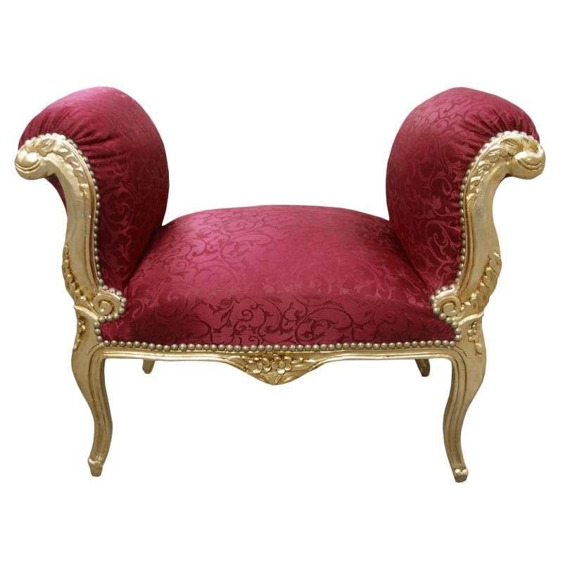Barocke Bank Louis XV Stil - Rote Kobolde Satin Stoff - Gold Holz - MACE