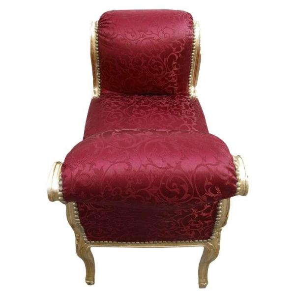 Barocke Bank Louis XV Stil - Rote Kobolde Satin Stoff - Gold Holz - MACE