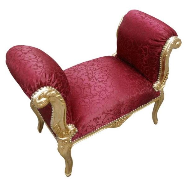 Barocke Bank Louis XV Stil - Rote Kobolde Satin Stoff - Gold Holz - MACE