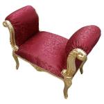 Barocke Bank Louis XV Stil - Rote Kobolde Satin Stoff - Gold Holz - MACE