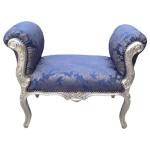 Barocke Bank im Louis XV Stil - Blaue Kobolde Satin Stoff - Silbernes Holz - MACE