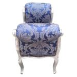 Barocke Bank im Louis XV Stil - Blaue Kobolde Satin Stoff - Silbernes Holz - MACE