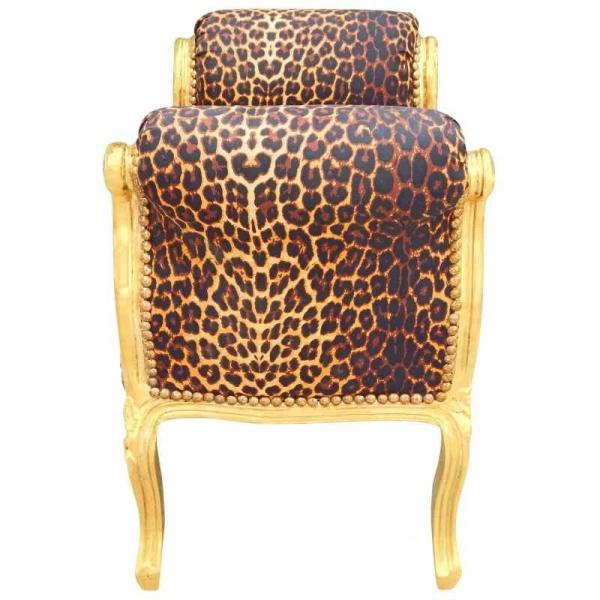 Baroque Bench Louis XV Style - Leopard Fabric - Gold Wood - MACE