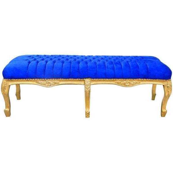 Barocke Flachbank Louis Xv - Blauer Samtstoff - Goldenes Holz - MACE