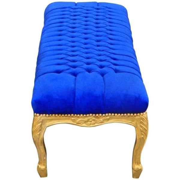 Barocke Flachbank Louis Xv - Blauer Samtstoff - Goldenes Holz - MACE