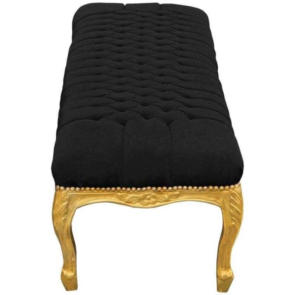 arocke Flachbank Louis XV - Schwarzer Samtstoff - Goldenes Holz - MACE
