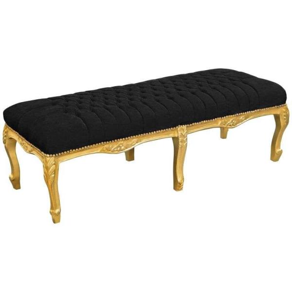 arocke Flachbank Louis XV - Schwarzer Samtstoff - Goldenes Holz - MACE