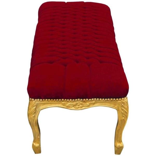 Baroque Flat Bench Louis XV - Burgundy Velvet Fabric - Gold Wood - MACE