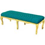 Baroque Flat Bench Louis XV - Green Velvet Fabric - Gold Wood - MACE