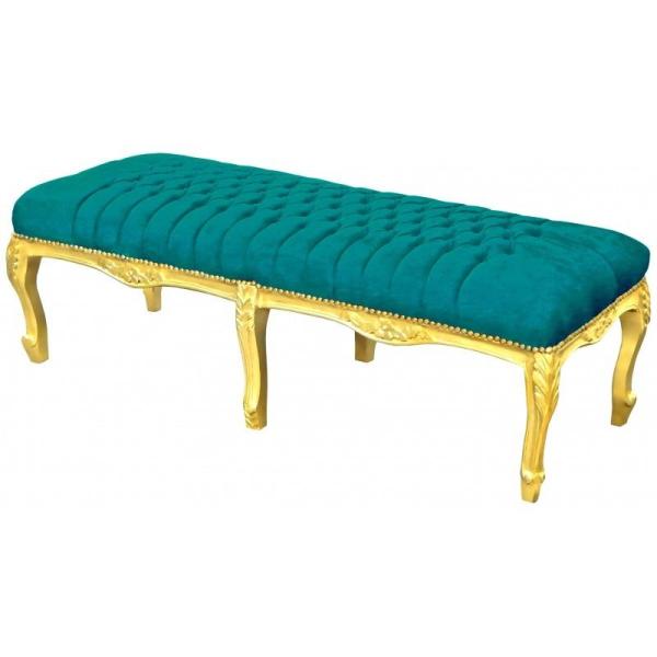 Baroque Flat Bench Louis XV - Green Velvet Fabric - Gold Wood - MACE