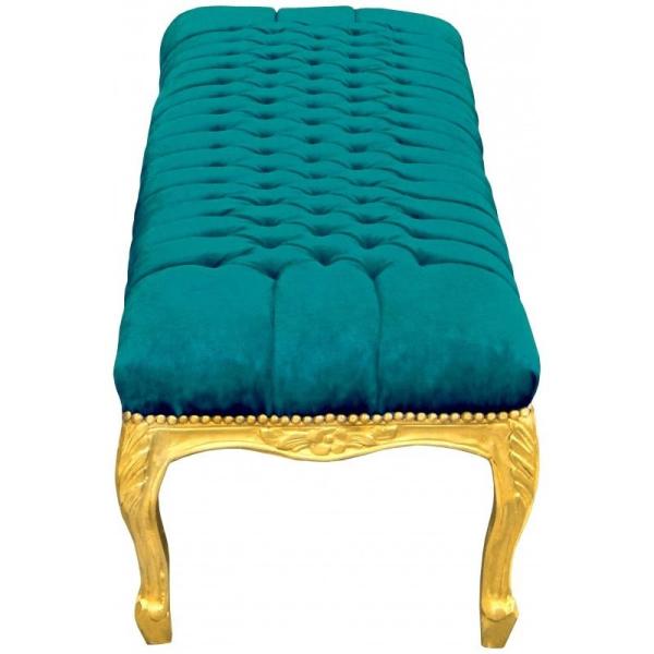 Baroque Flat Bench Louis XV - Green Velvet Fabric - Gold Wood - MACE
