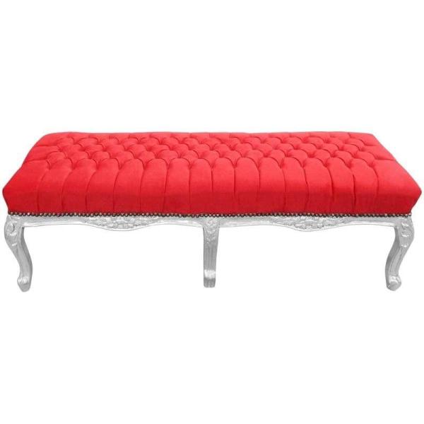 MACE Heritage - Barocke Flachbank Louis XV - Roter Samtstoff - Silbernes Holz - 140cm Länge