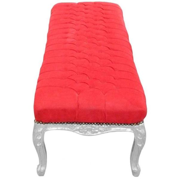 MACE Heritage - Barocke Flachbank Louis XV - Roter Samtstoff - Silbernes Holz - 140cm Länge