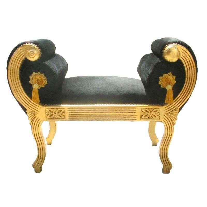 Barocke römische Bank - Schwarzer Samtstoff - Vergoldetes Holz - Königliche klassische Möbel - Antiker Stil - MACE