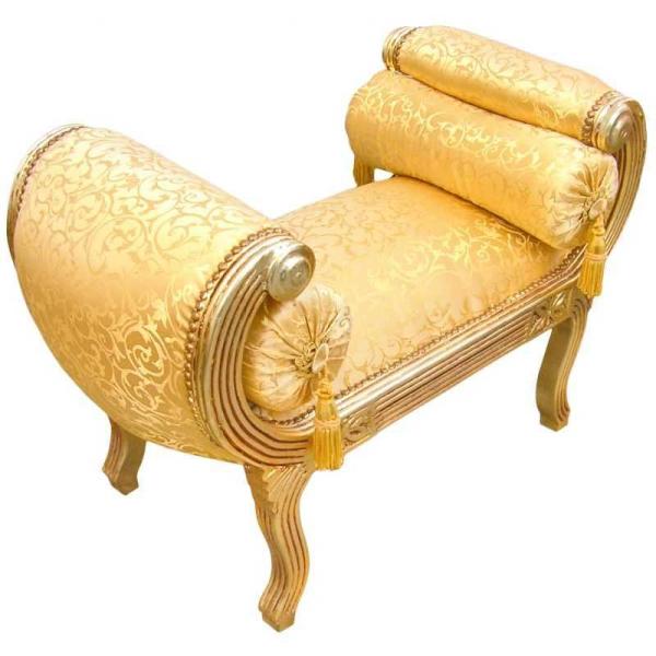 Barocke römische Bank - Goldsatinierter Stoff - Vergoldetes Holz - Königliche klassische Möbel - Antiker Stil - MACE