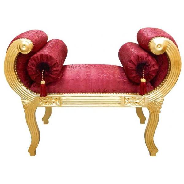 Barocke römische Bank - Roter Satinstoff - Vergoldetes Holz - Königliche klassische Möbel - Antiker Stil - MACE