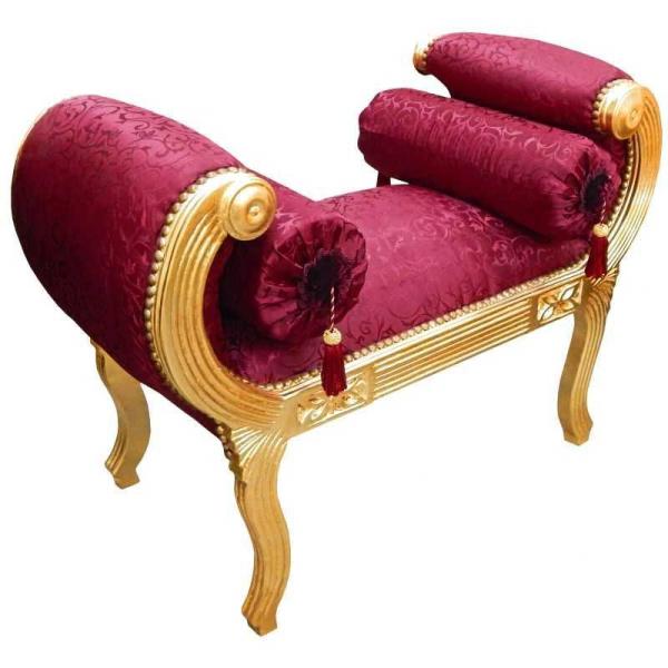 Barocke römische Bank - Roter Satinstoff - Vergoldetes Holz - Königliche klassische Möbel - Antiker Stil - MACE