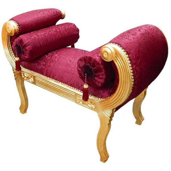 Barocke römische Bank - Roter Satinstoff - Vergoldetes Holz - Königliche klassische Möbel - Antiker Stil - MACE