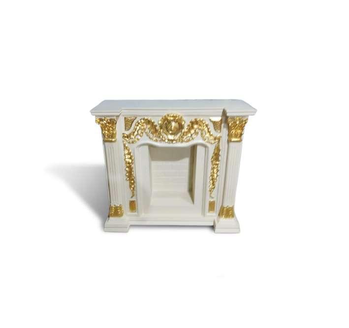 Empire Wooden Fireplace Style - White/ Gold Colour - Beige Marble Top -125 Cm Width - MACE