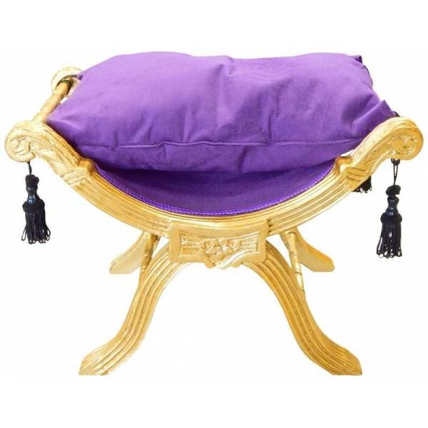 Barocke Sitzhocker Bank - Degobart - Lila Samtstoff - Vergoldetes Holz - MACE