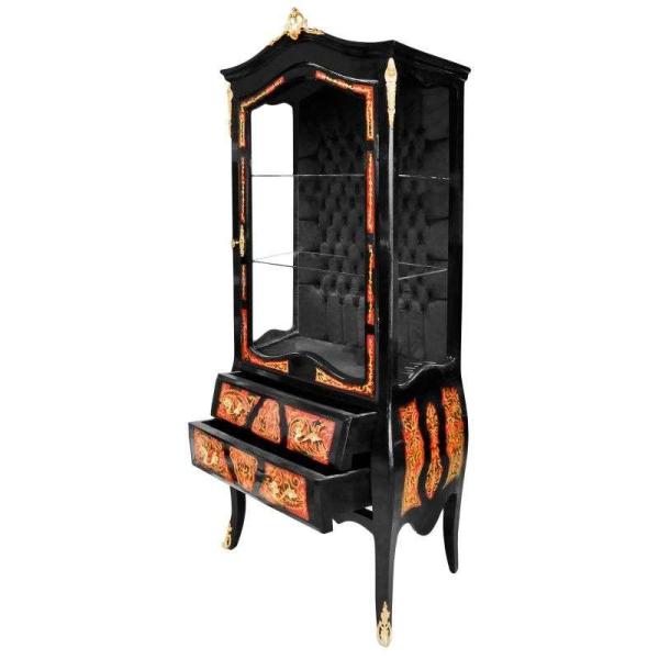Luxury display cabinet - Napoleon III style - Boulle marquetry vitrine - Black/Gold colour - Black interior velvet fabric MACE