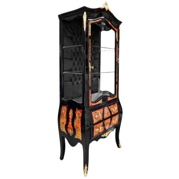Luxury display cabinet - Napoleon III style - Boulle marquetry vitrine - Black/Gold colour - Black interior velvet fabric MACE
