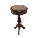Brown barouqe side table - top marble surface - Solid wood - Handmade - Hexagonal shape - Brass - MACE