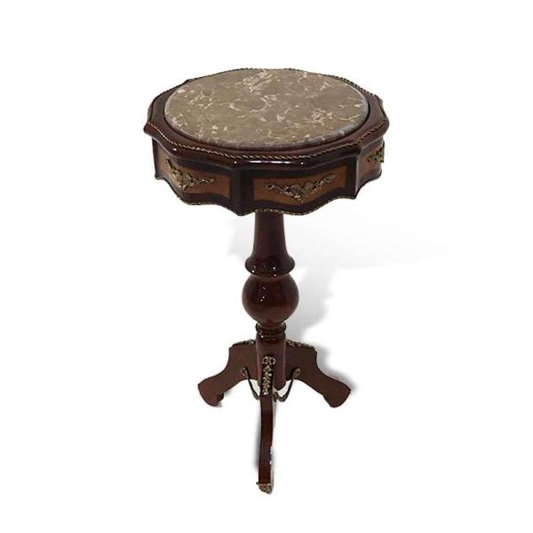 Brown barouqe side table - top marble surface - Solid wood - Handmade - Hexagonal shape - Brass - MACE