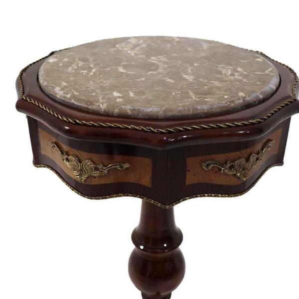 Brown barouqe side table - top marble surface - Solid wood - Handmade - Hexagonal shape - Brass - MACE