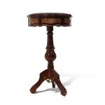 Brown barouqe side table - top marble surface - Solid wood - Handmade - Hexagonal shape - Brass - MACE