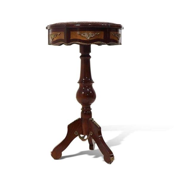 Brown barouqe side table - top marble surface - Solid wood - Handmade - Hexagonal shape - Brass - MACE
