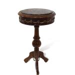 Brown Baroque Side Table - Marble Surface - Solid Wood - Handmade - Round Shape - Brass - MACE