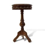 Brown Baroque Side Table - Marble Surface - Solid Wood - Handmade - Round Shape - Brass - MACE