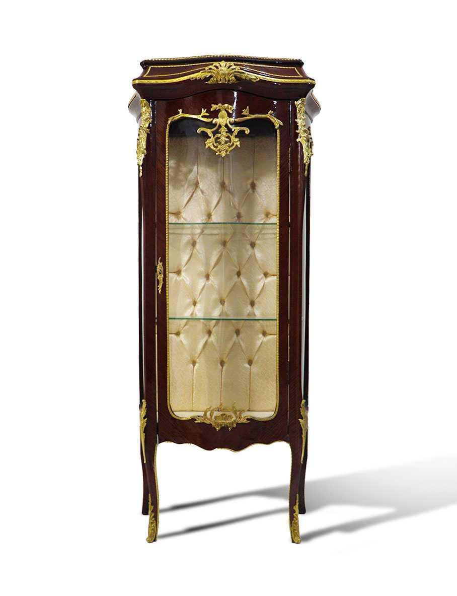 Louis XV Style Baroque Display Case - Brown/Green Marble - Gold Fabric - Antique Style - Baroque Furniture - MACE