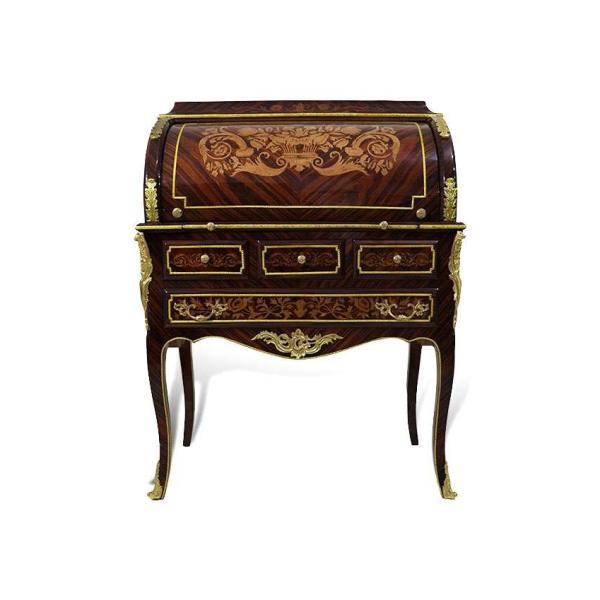 MACE Heritage - Luxuriöser barocker Sekretär im Louis XV-Stil - Zylinderschreibtisch - 7 Schubladen - Braun/Goldmessing - Damenschreibtisch - Barockmöbel